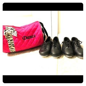 Little girl DANCE pink duffel bag and tap shoes